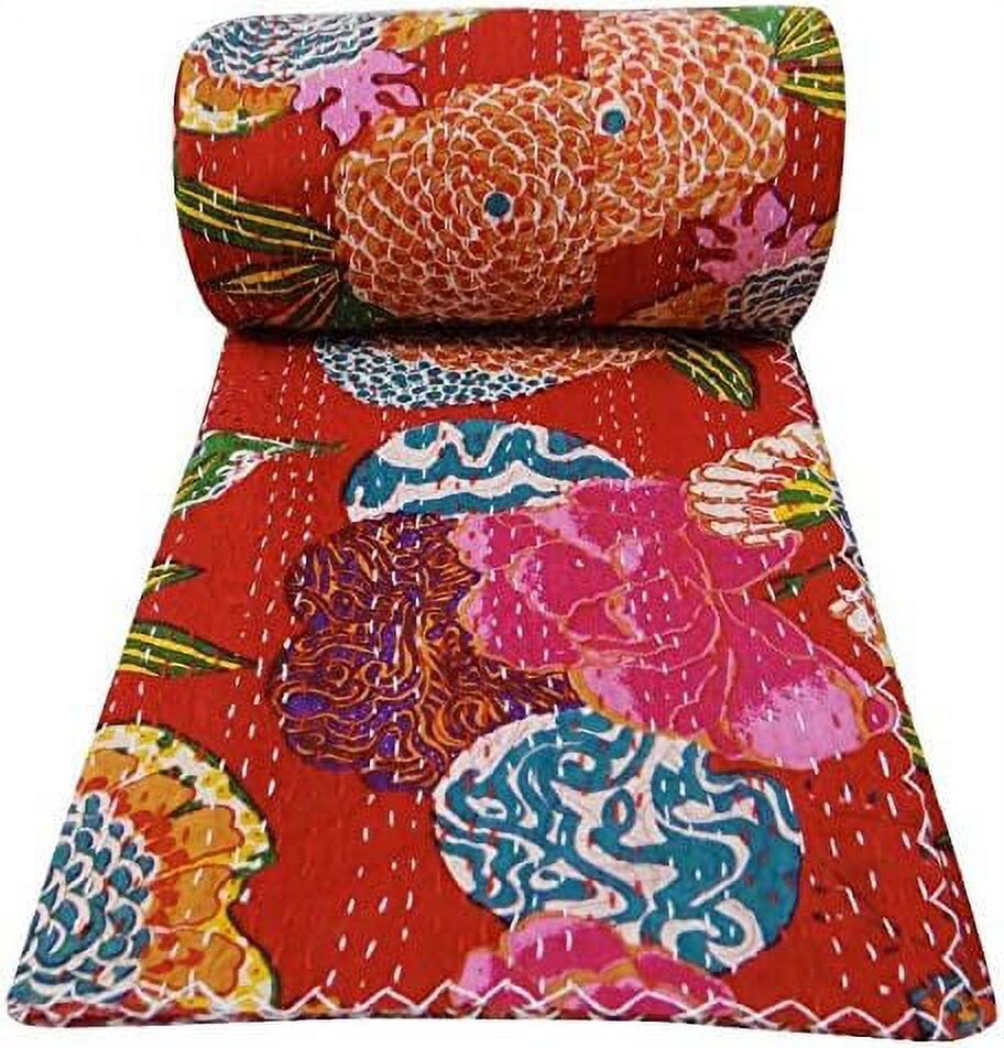 

Одеяло хлопковое с принтом Queen Kantha Ramdev Handicraft, белый