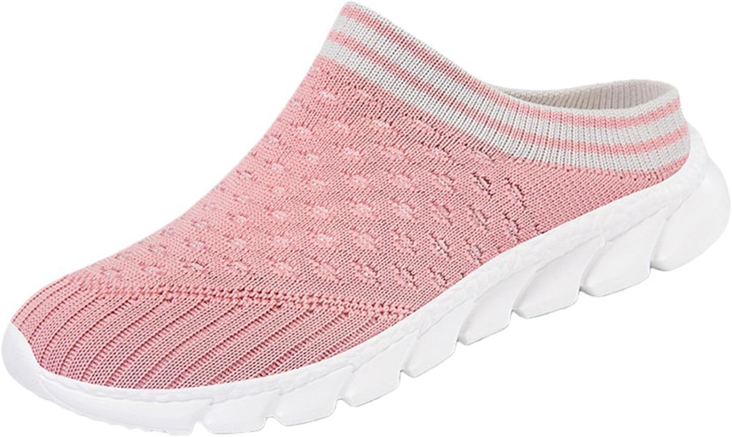 

Женские легкие прогулочные кроссовки из сетки с дышащей мягкой подошвой, мюли с открытой пяткой, повседневные тапочки, удобные, для спорта на улице, сандалии на танкетке Movnebyro, розовый