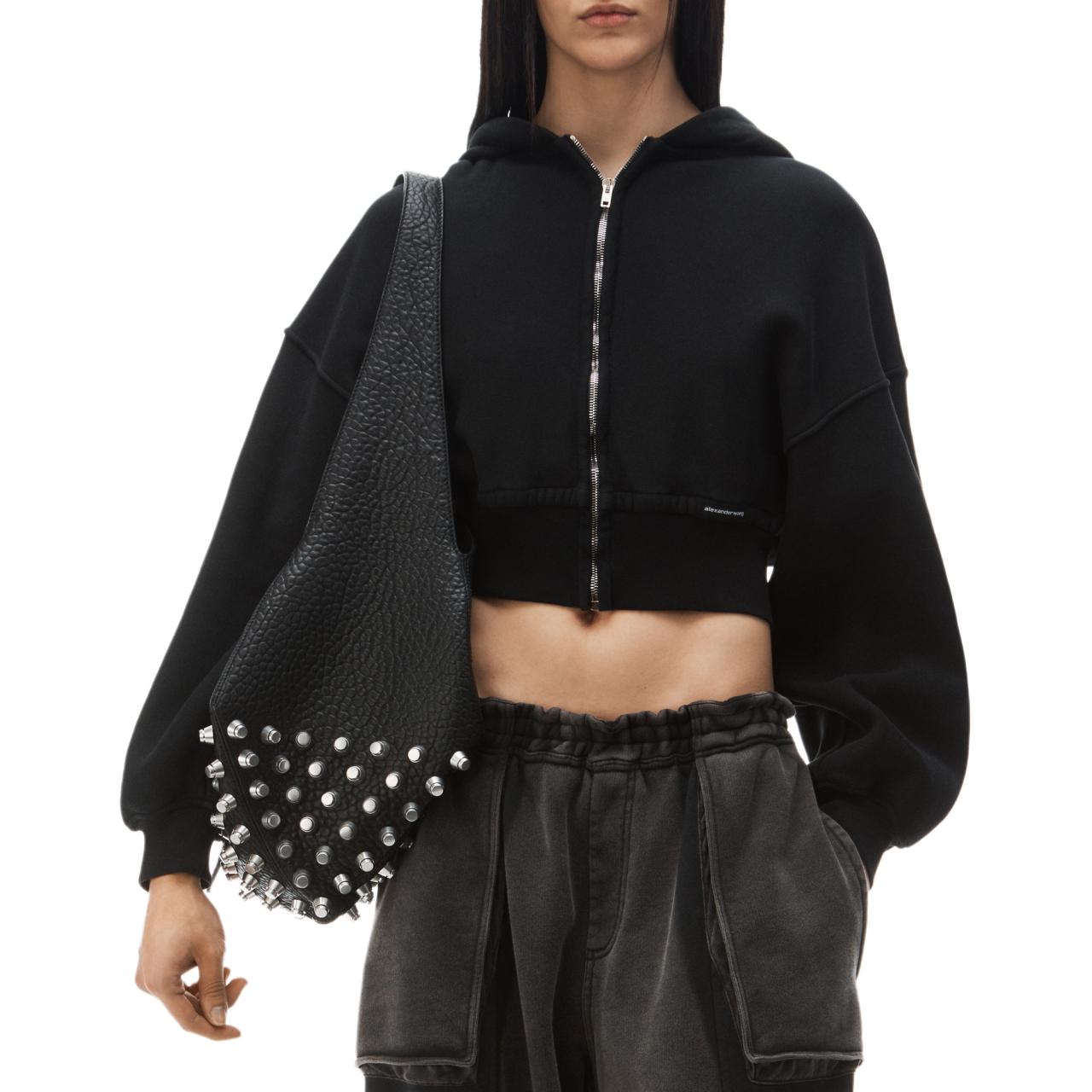 Alexander Wang Брендовая застёгивающаяся молнией укороченная худи с выцветшим чёрным цветом, Black — фото 4