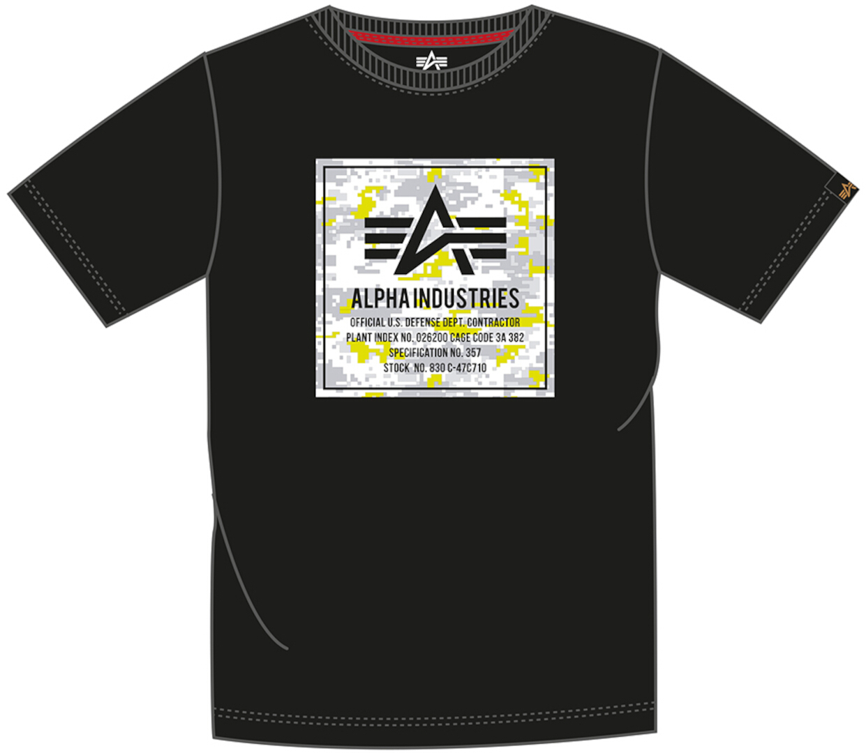 

Футболка Alpha Industries Camo Block T-Shirt, цвет Black/White/Yellow