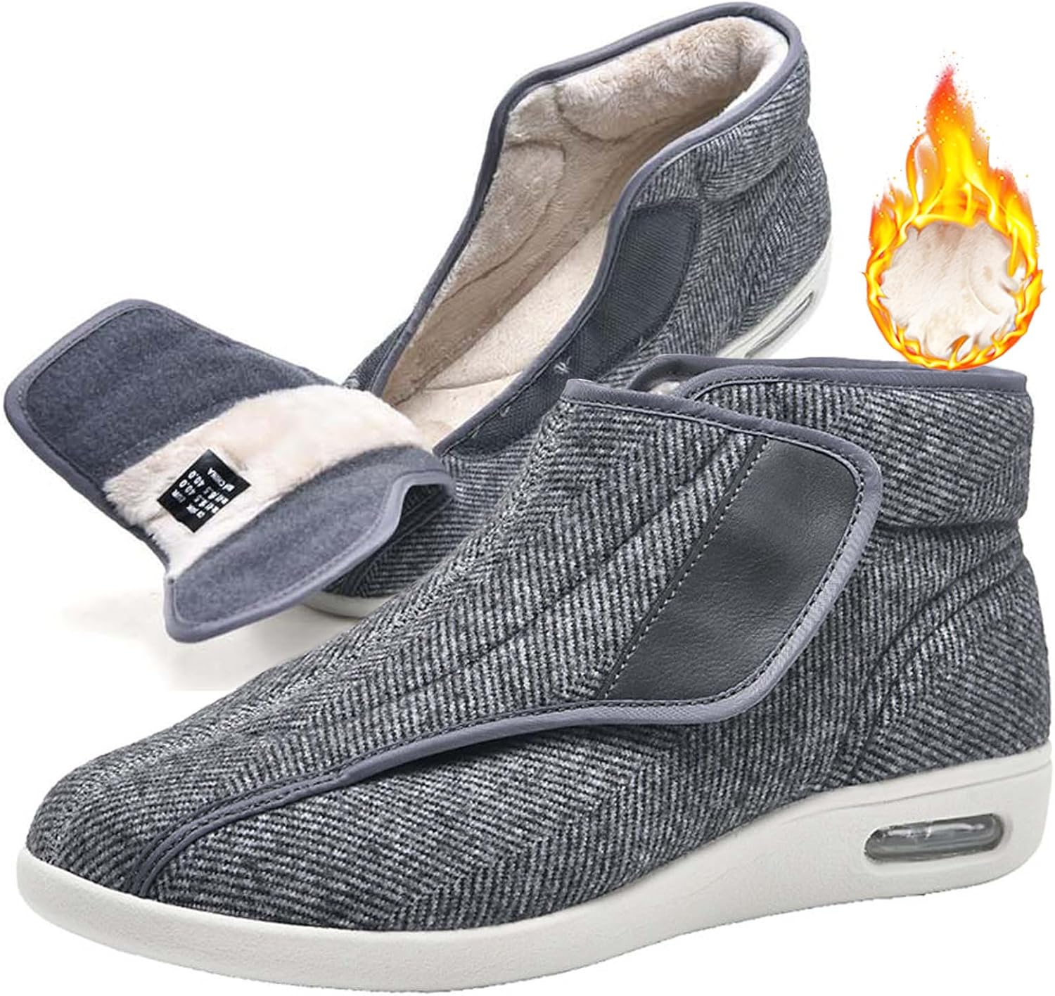 

Мужские зимние ботинки с дополнительной шириной и утепленные, женские регулируемые легкие зимние тапочки с противоскользящей подошвой, унисекс для артрита и отеков, домашняя обувь для улицы и дома Bumuam, темно-серый