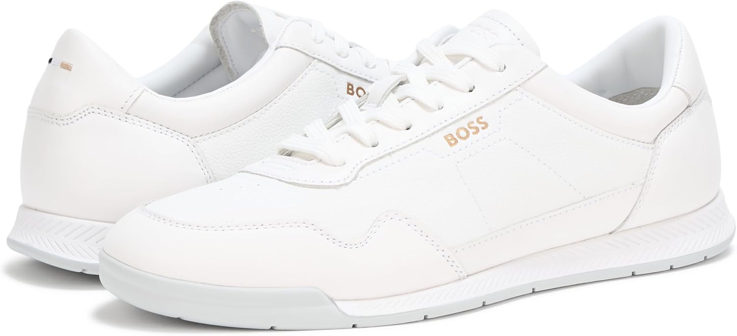 BOSS Мужские титановые низкопрофильные кожаные кроссовки, White Bone — фото 3