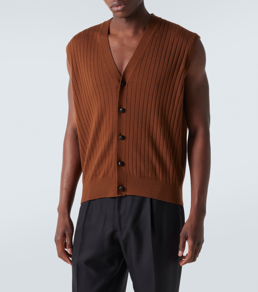 Вязаный жилет из шерсти с рубчиком Bottega Veneta, Toffee — фото 3