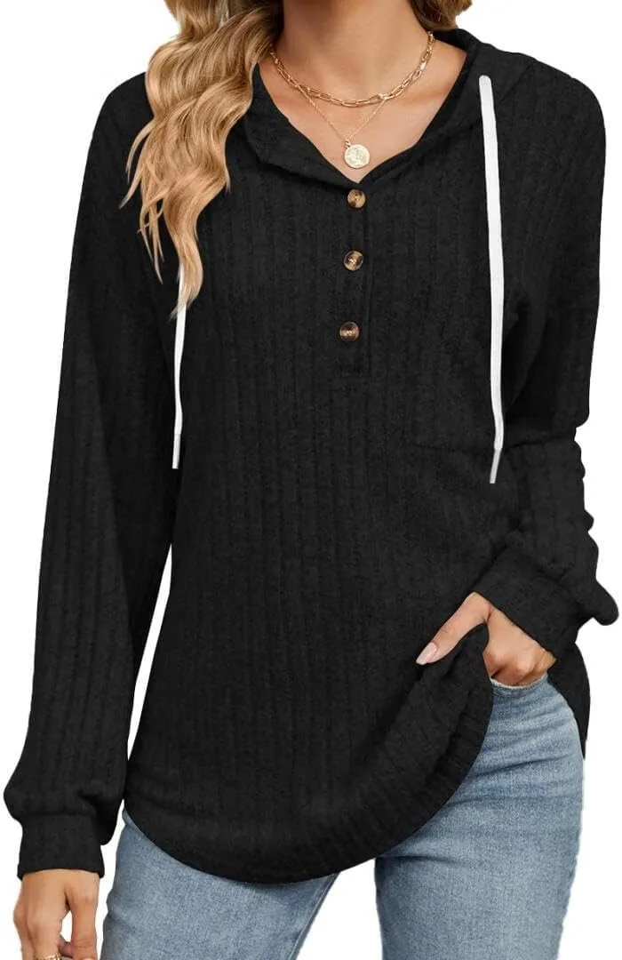 

FMCHICO свитер для женщин с длинным рукавом, пуловер с капюшоном и карманом, черный