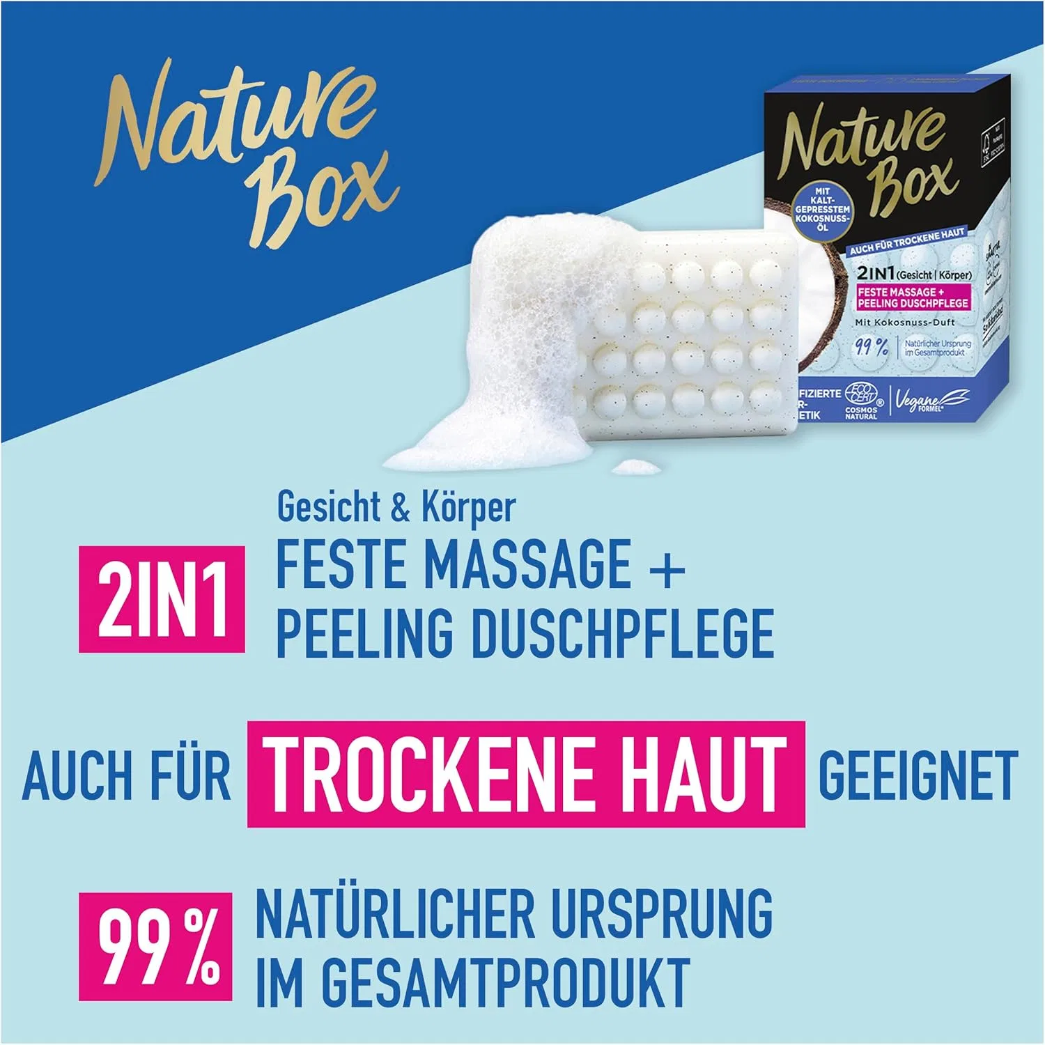 Твердый гель для душа 2-в-1 с кокосом от Nature Box, 6 шт. Nature Box — фото 2