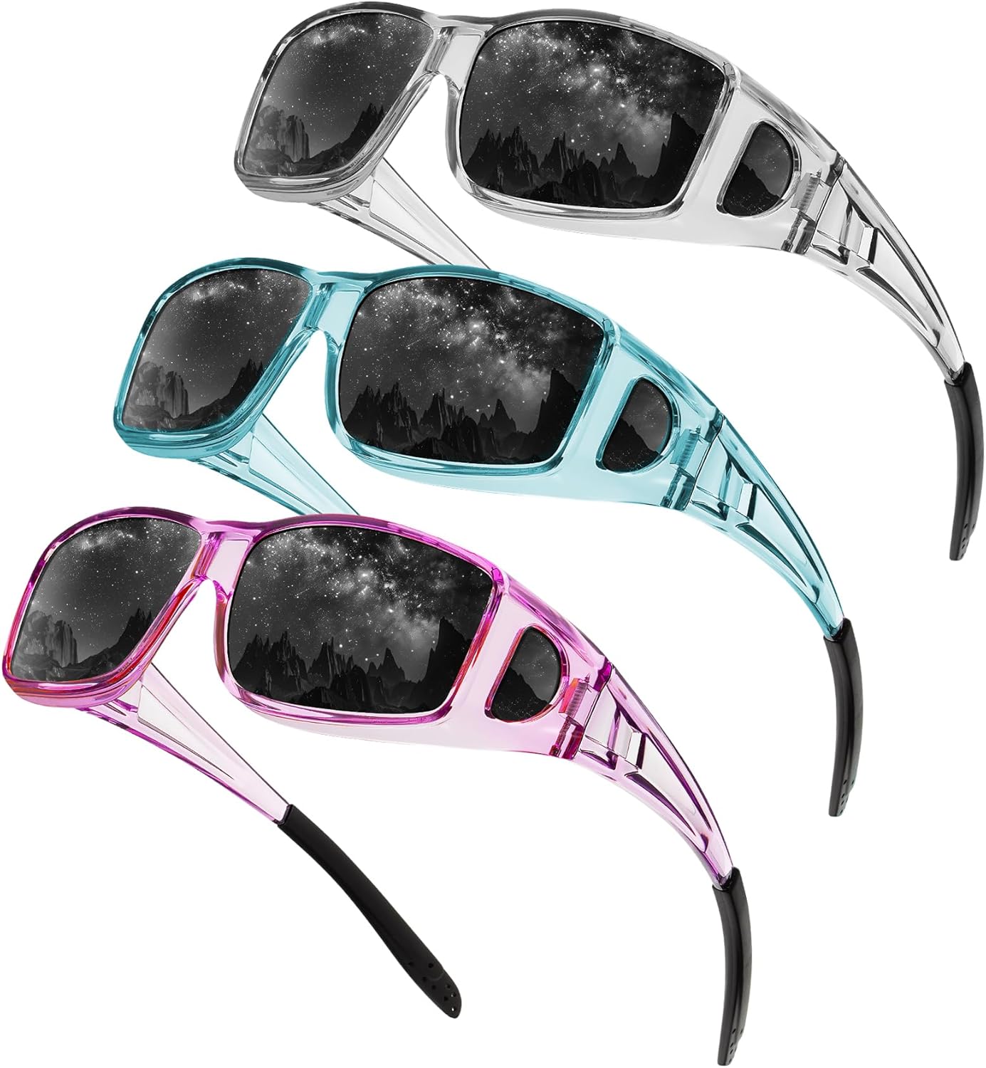 

Очки ночного видения, надеваемые поверх очков, для мужчин и женщин, с обтекаемыми антибликовыми линзами HD для ночного вождения QALLY, B08-clear Grey/Clear Blue/Clear Purple