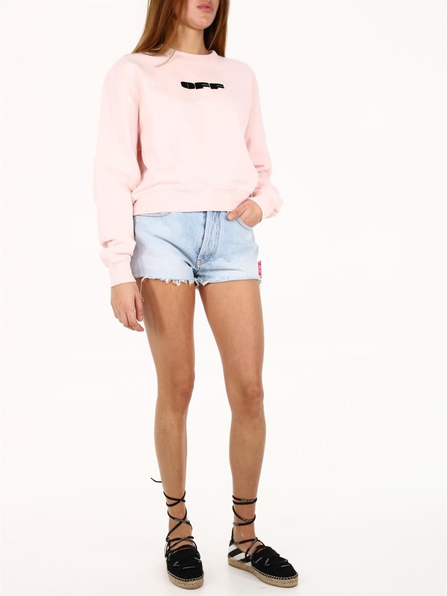 

Мягкий розовый бархатный хлопковый свитшот с деталями Off-White