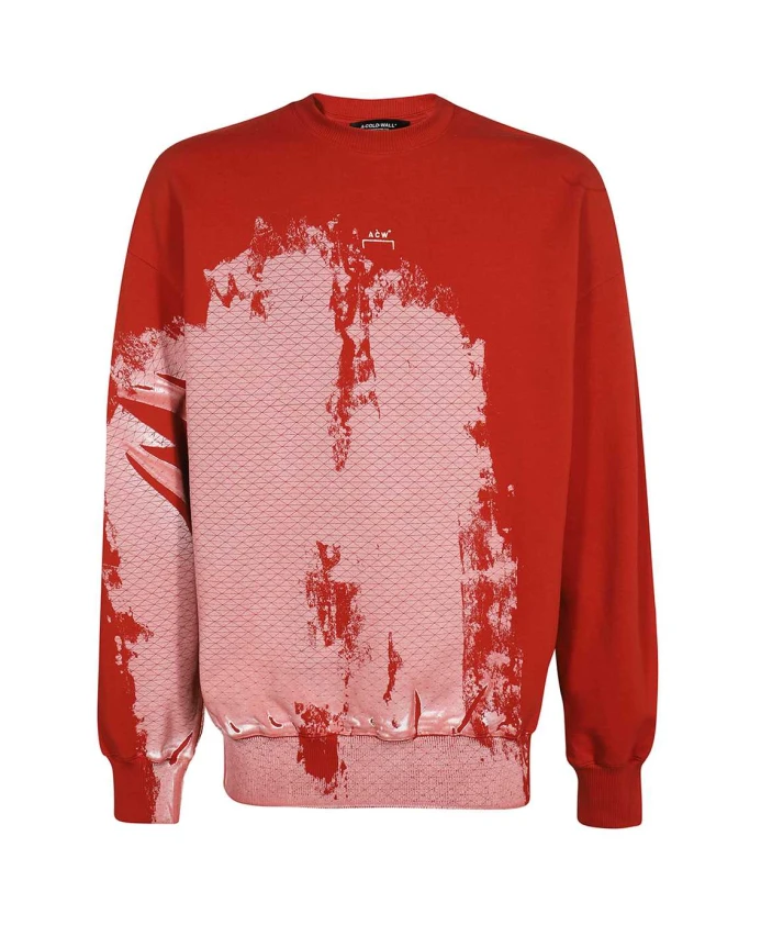 

Хлопковая толстовка в рубчик с принтом на передней части. A-Cold-Wall, красный