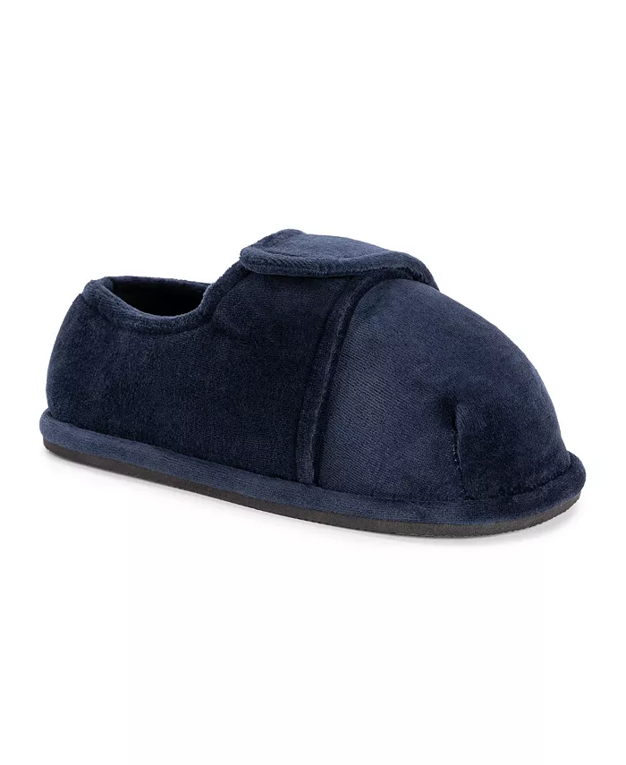 Мягкие тапочки Unisex с регулируемой застежкой из велюра, серые, размер M (женский 10-12, мужской 7-9) MUK LUKS, синий