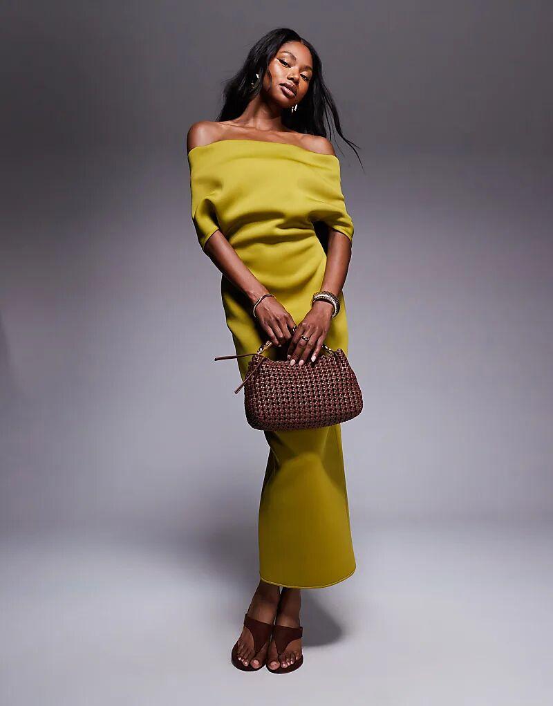 

Платье миди ASOS DESIGN с глубоким вырезом и накидкой на спине зеленого цвета из ткани в стиле «скуба»