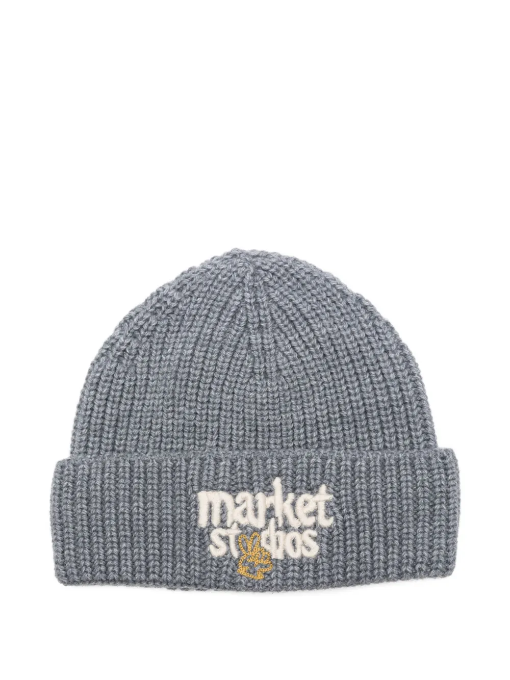 

Вышитая вязаная шапка резинкой MARKET, серый