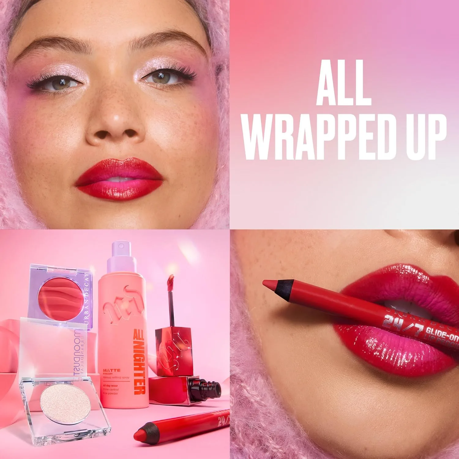 Urban Decay Glam Holiday Makeup Look (Cherry Merry 3Pc Bundle) - набор для лица и губ: All Nighter Matte Setting Spray, Glide-On Waterproof Lip Pencil, Vice Lip Bond Longwear Liquid Lipstick — фото 2