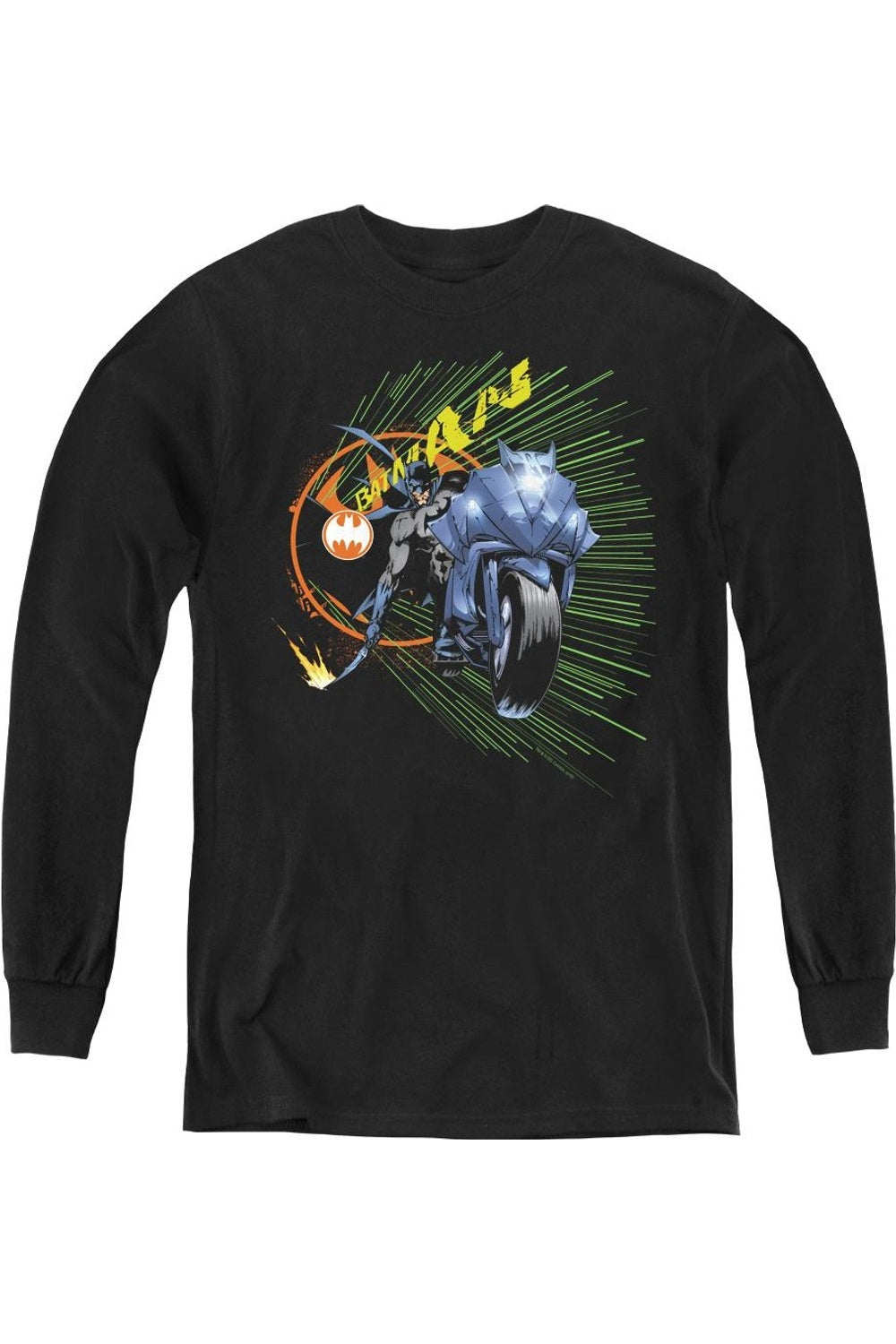 

Футболка с длинным рукавом для детей "Бэтцикл Бэтмена" Gildan, черный