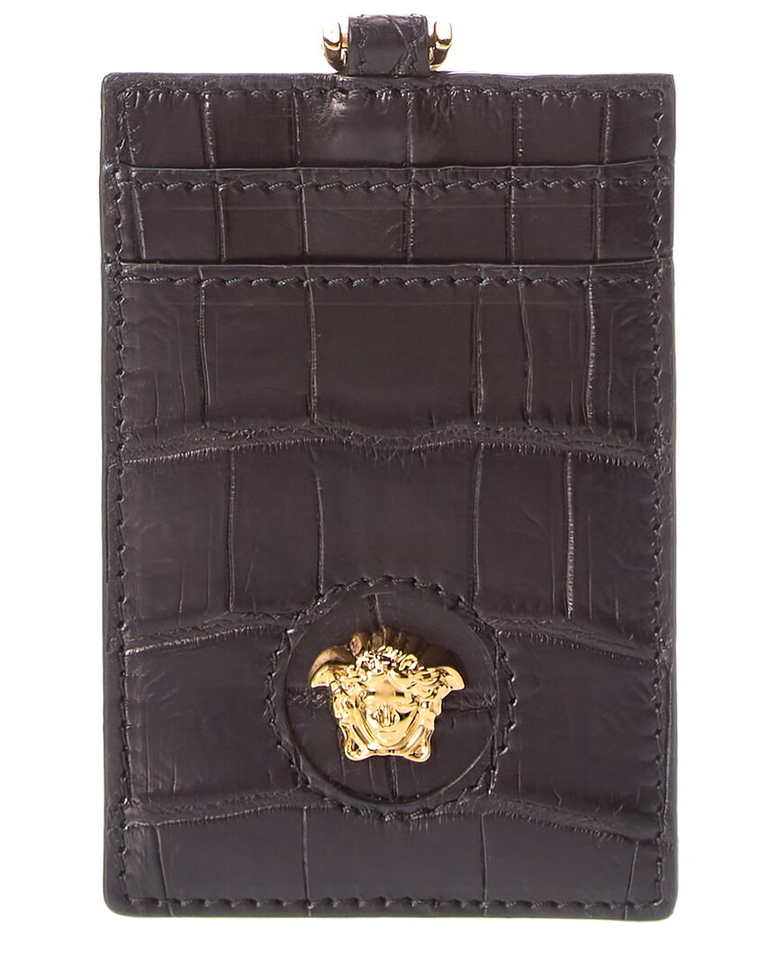 

Визитница Versace La Medusa из кожи с тиснением под крокодила на цепочке, черный