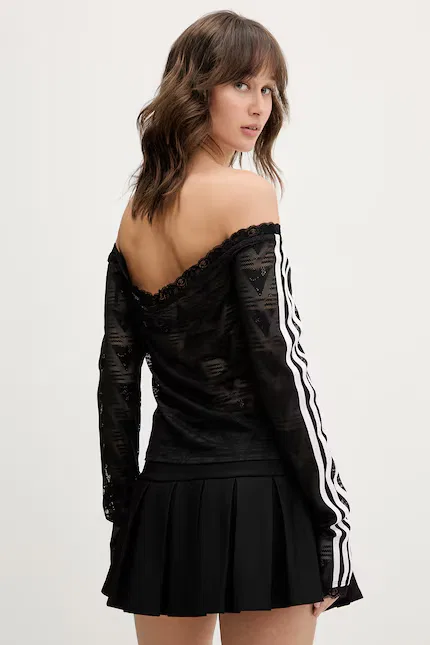 Лонгслив с кружевным материалом Adidas Originals, черный — фото 3