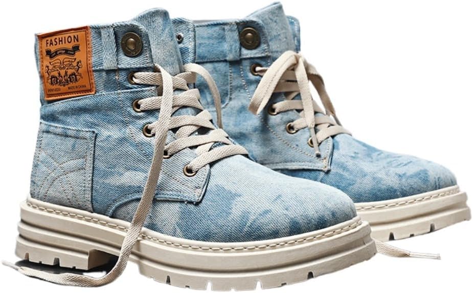 

Мужские модные джинсовые ботинки на шнуровке, повседневные удобные синие ботинки для ежедневной носки, мужские ботинки с круглым носком и высоким голенищем, обувь для повседневной носки, повседневные ботильоны, прогулочные туфли Lokolucx