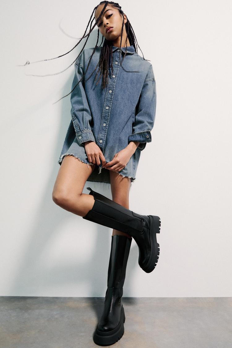 Эластичные массивные сапоги до колена Pull And Bear, черный