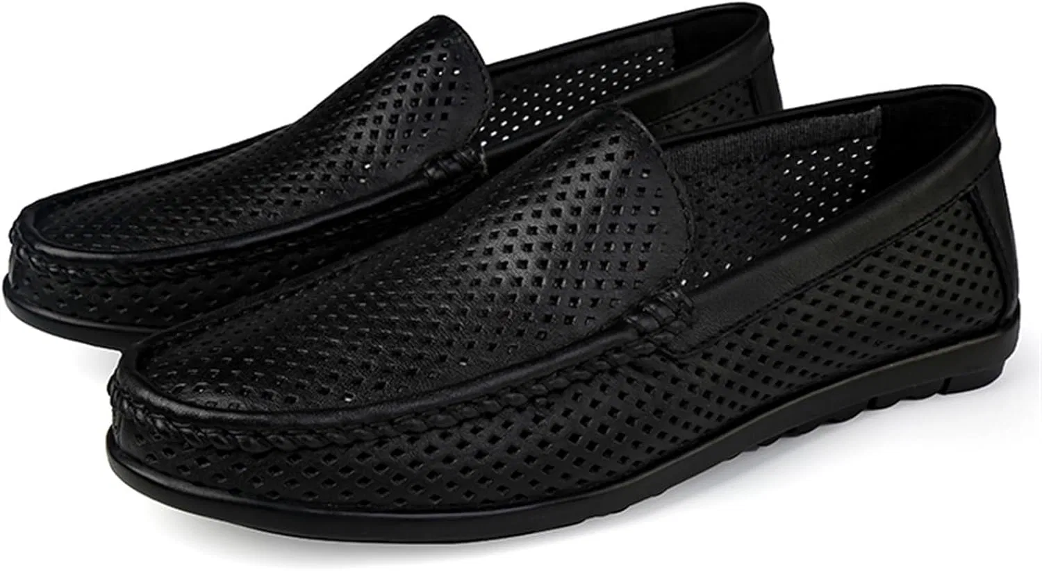 Мокасины мужские кожаные дышащие Loafers Black DHFIRUFSHLO — фото 3