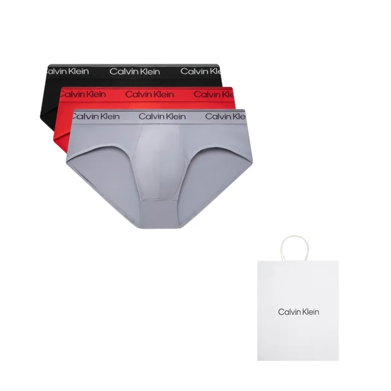 Трусы с логотипом на поясе (набор из 3 штук) Calvin Klein, 0AJ-Space Black/Mist Gray/Carmine