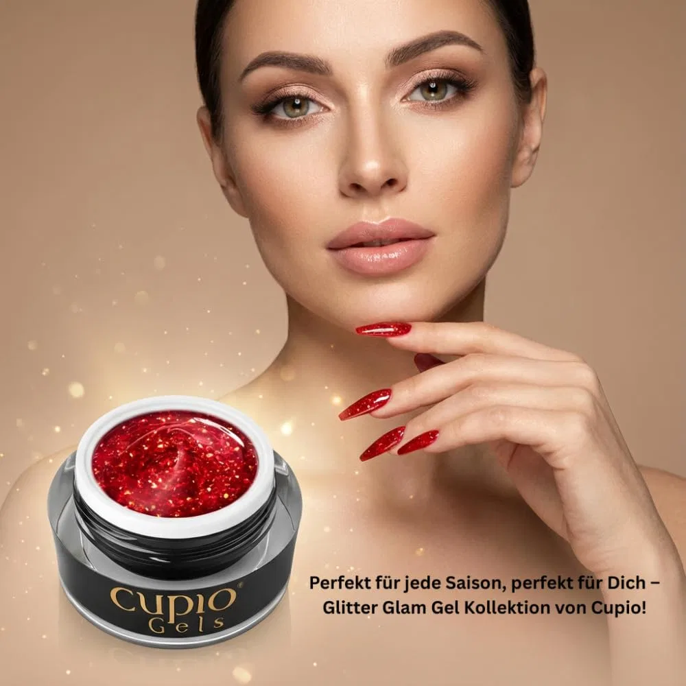 Гель-строитель Glitter Glam Sassy 15 мл, красный с блестками Cupio — фото 2