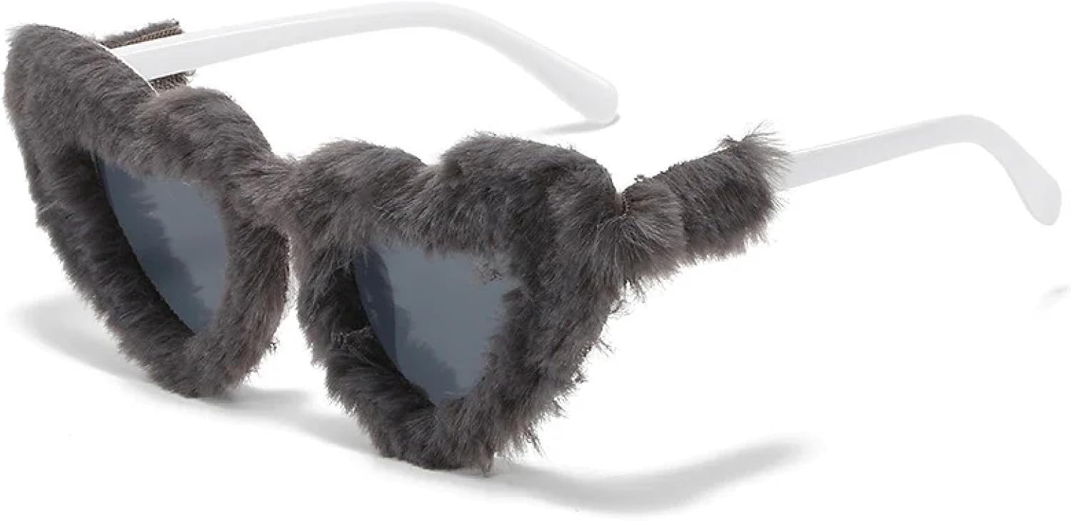 

Ретро-солнцезащитные очки в форме сердца из мягкого плюша для женщин, модные сине-розовые очки, трендовые мужские солнцезащитные очки «кошачий глаз» с защитой от УФ-излучения UV400 WNCKSQ, Grey White Grey