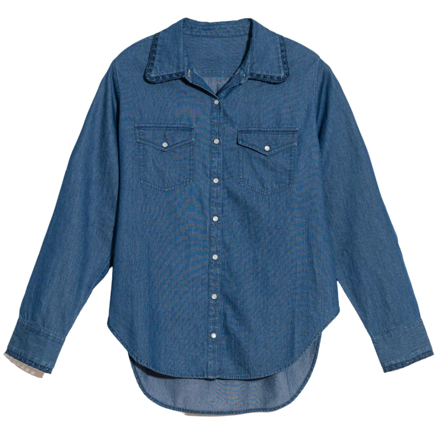 

Женская рубашка Mia из шамбре темного денима KERRI ROSENTHAL, цвет chambray dark denim