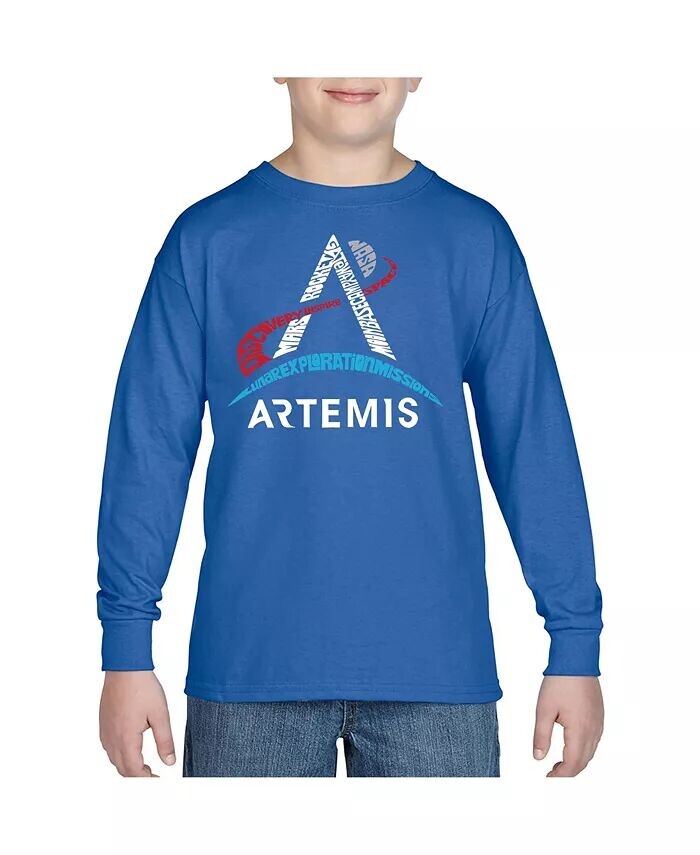 

Логотип NASA Artemis - Детская футболка с длинным рукавом и надписью Word Art для мальчиков LA Pop Art, синий