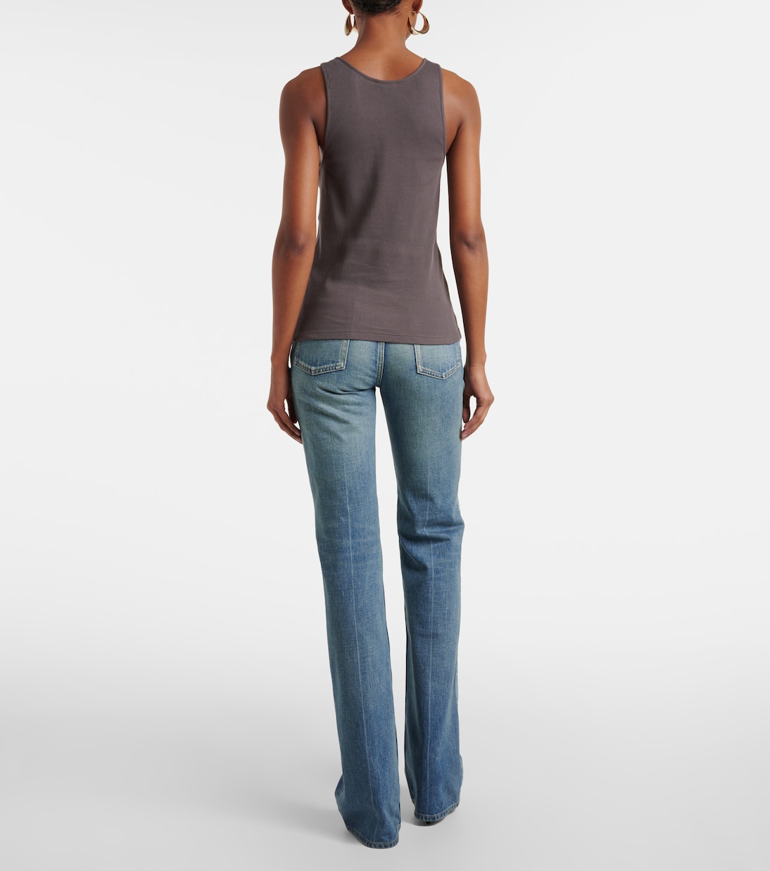 Камисоль Cassandre из хлопка с рубчиком Saint Laurent, Gris Fonce/Anthracite — фото 3