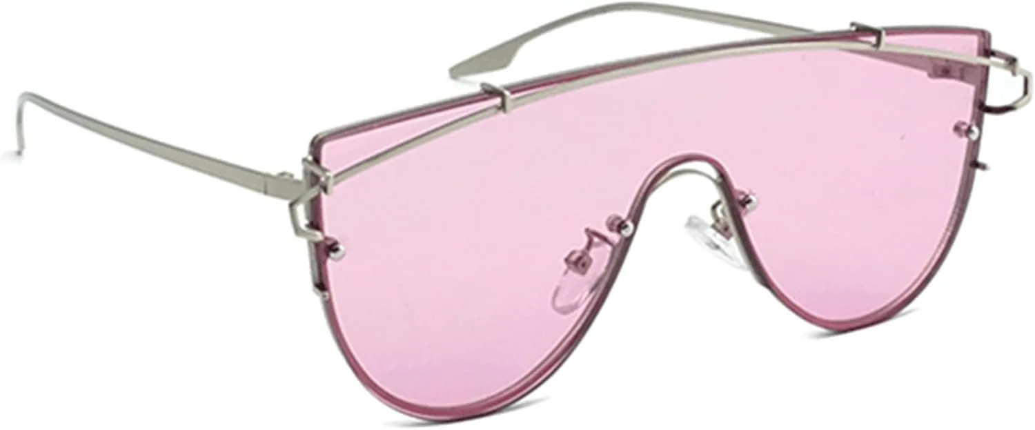 

bullabulling Модные футуристические солнцезащитные очки без оправы для женщин, металлические очки-пилот, женские очки с защитой от УФ-излучения UV400, Pink