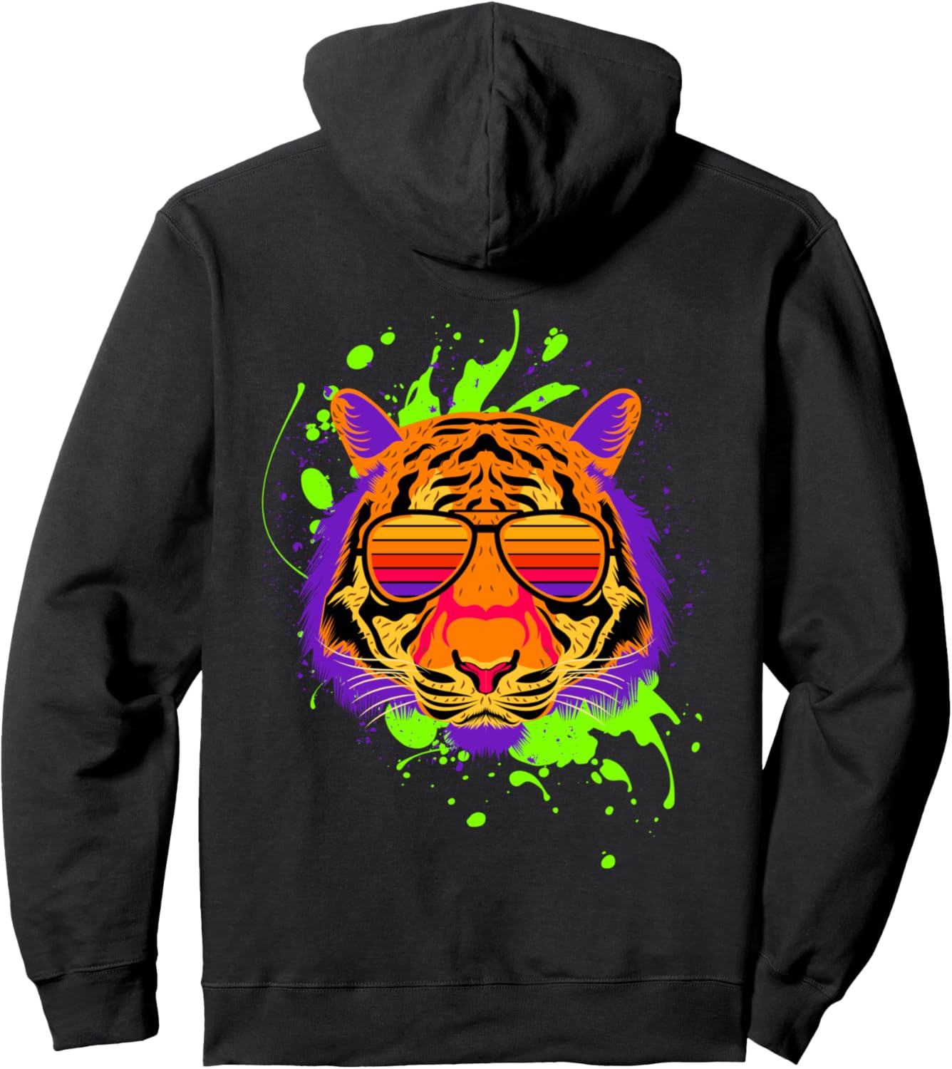 

Худи с принтом тигровых солнцезащитных очков в стиле 80-х, граффити, брызги краски и изображением большой кошки, черное Vg Productions, Черный, Худи с принтом тигровых солнцезащитных очков в стиле 80-х, граффити, брызги краски и изображением большой кошки