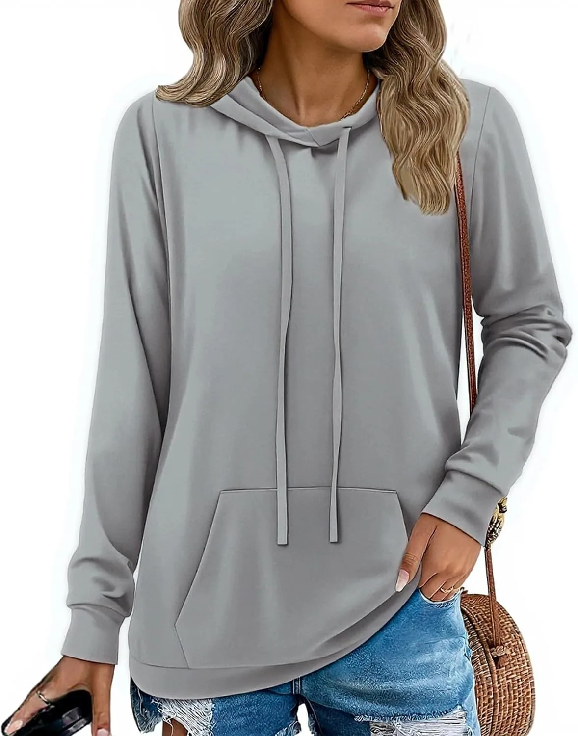 

Женский худи с капюшоном, свободный, с длинным рукавом и карманами Kenvina