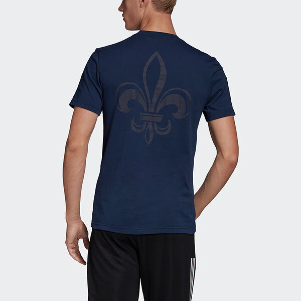 Футболка fra ci tee soccer/football sports embroidered logo printing knit short sleeve navy blue Adidas, синий — фото 4