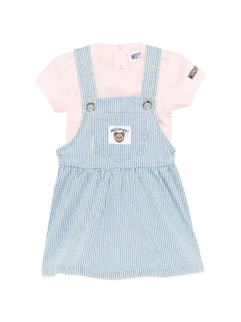 Комплект из полосатого комбинезона и плюшевого мишки для малыша Moschino Kids, синий
