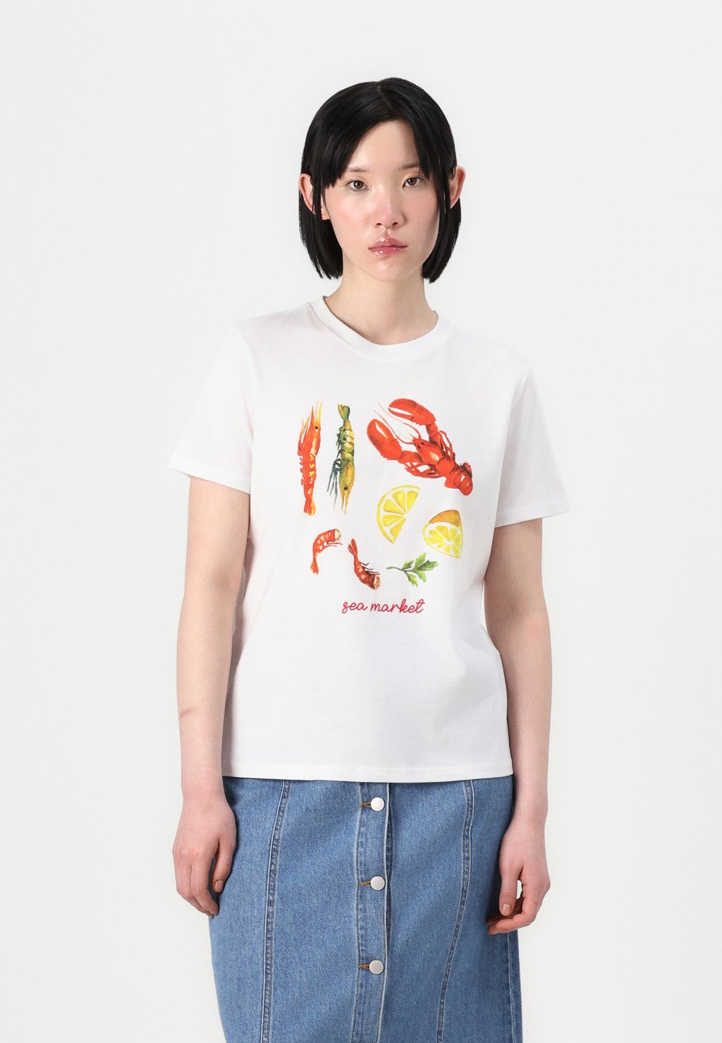 

Футболка с принтом PCMOLLY O NECK TEE Pieces, белый