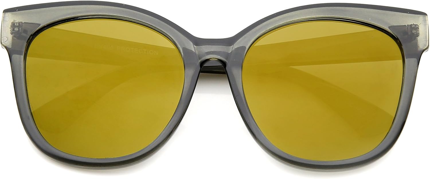 

Женские солнцезащитные очки zeroUV в роговой оправе с цветными зеркальными плоскими линзами, увеличенного размера «кошачий глаз», диаметр линз 57 мм, Smoke / Gold Mirror