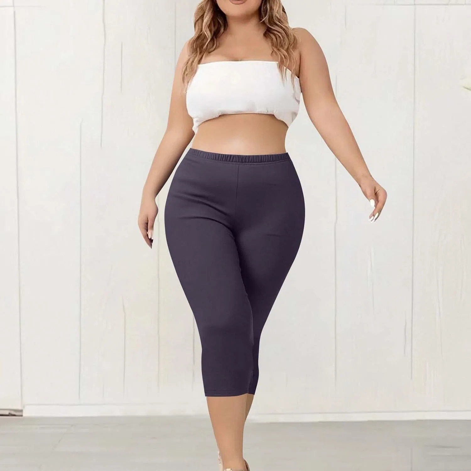 Женские капри для йоги, высокие талия, stretch, Generic, фиолетовый — фото 3