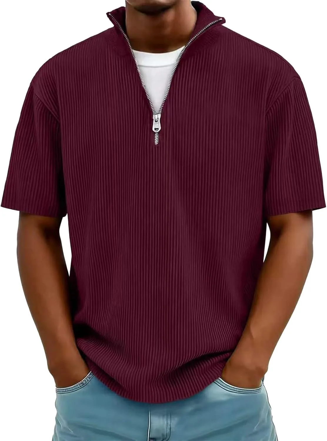 

Мужская футболка с коротким рукавом и воротником-стойкой