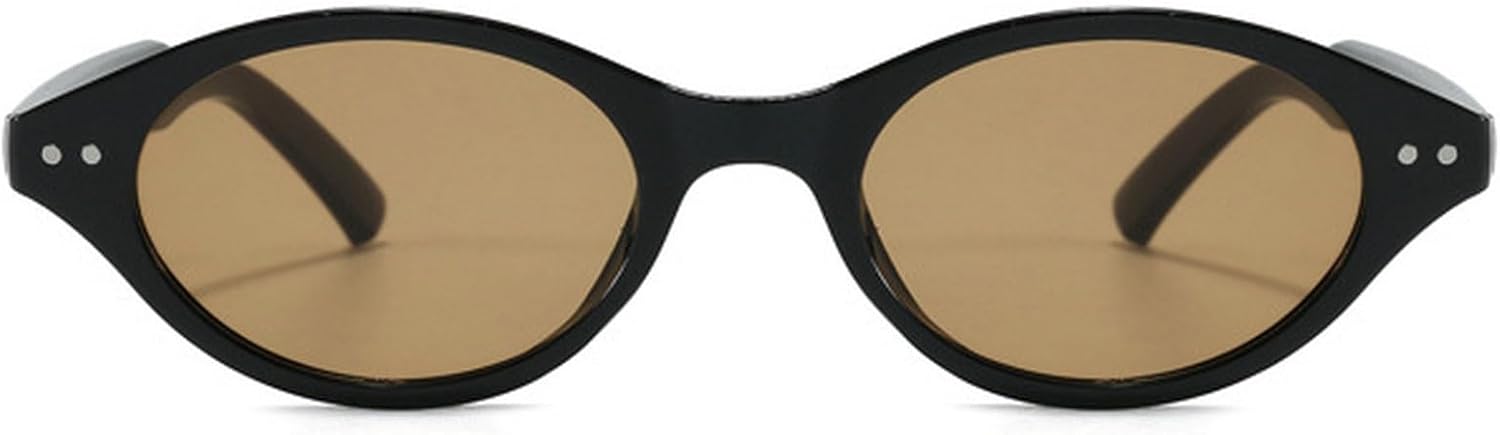 

Женские солнцезащитные очки овальной формы в стиле ретро, ​​конфетные оттенки, защита от УФ-излучения UV400; мужские модные солнцезащитные очки с заклепками mincl, Black Brown