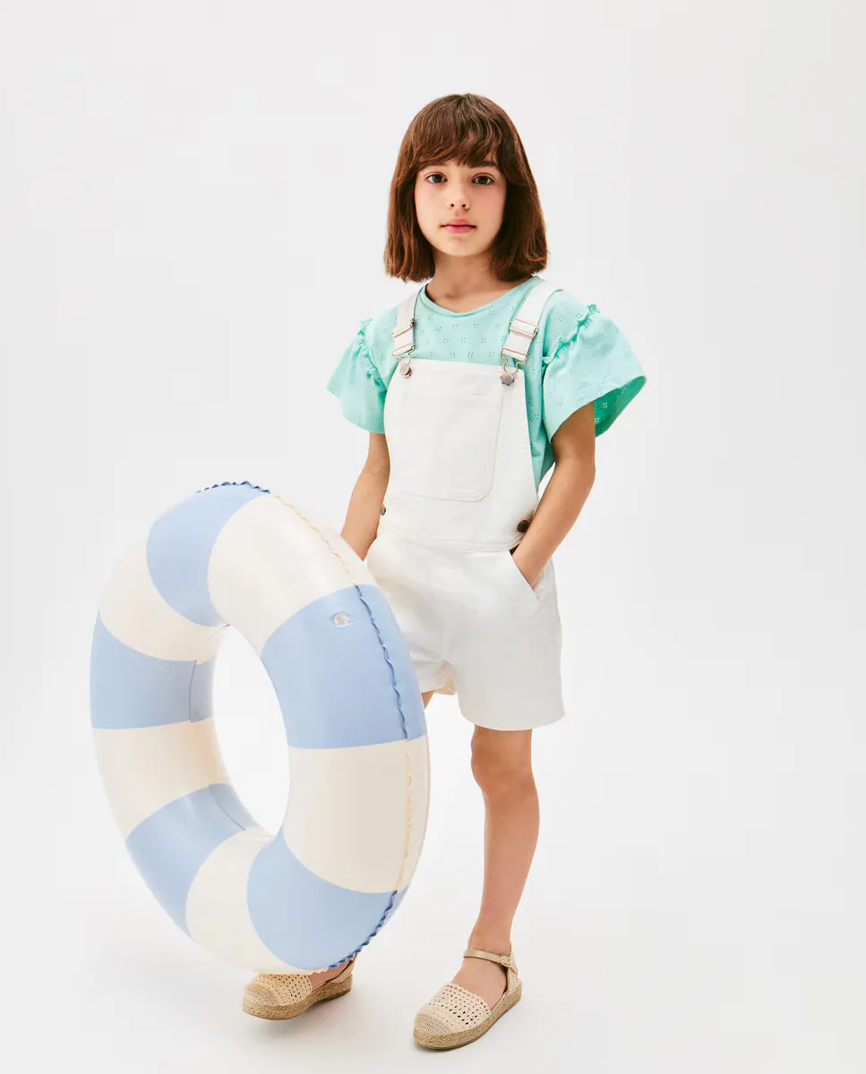 

Короткий комбинезон из твила для девочек Kids El Corte Inglés, цвет Blanco roto