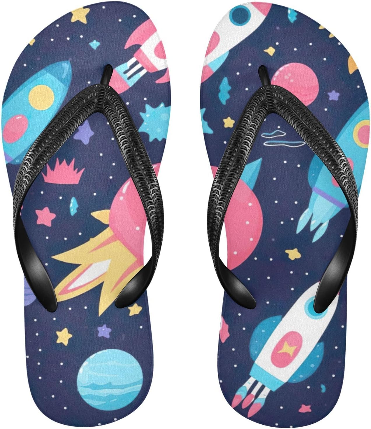 

Rocket Planet Летние пляжные шлепанцы для женщин и мужчин, повседневные сандалии для душа Kfbe, Space