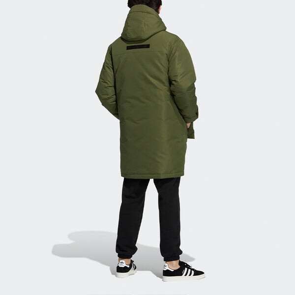 Пуховик Men's adidas originals 2 In 1 Solid Color Long Hooded With Down Feather Dark Olive Green Jacket, зеленый — фото 4