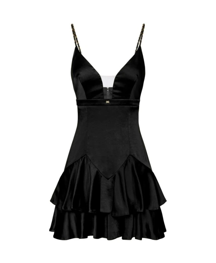 

Атласное мини-платье с ювелирными деталями Elisabetta Franchi, черный