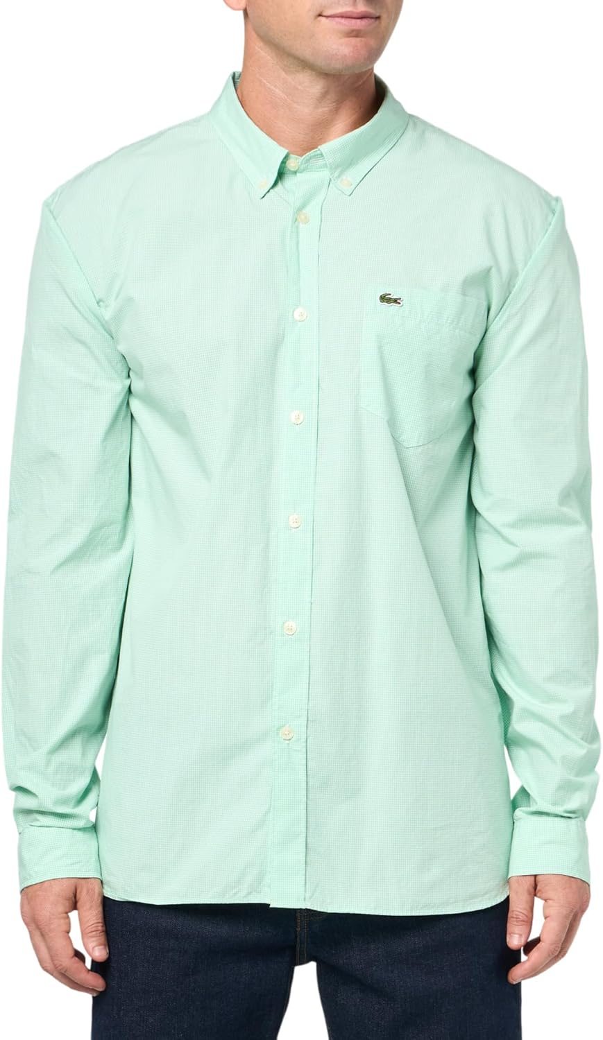 

Lacoste мужская длинная рубашка в клетку Gingham на пуговицах, White/Liamone