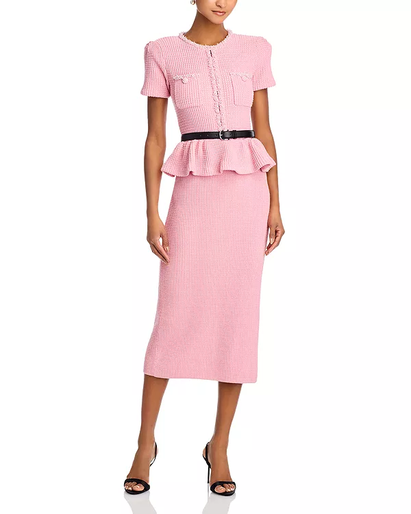 

Платье миди с баской на талии Self-Portrait, розовый