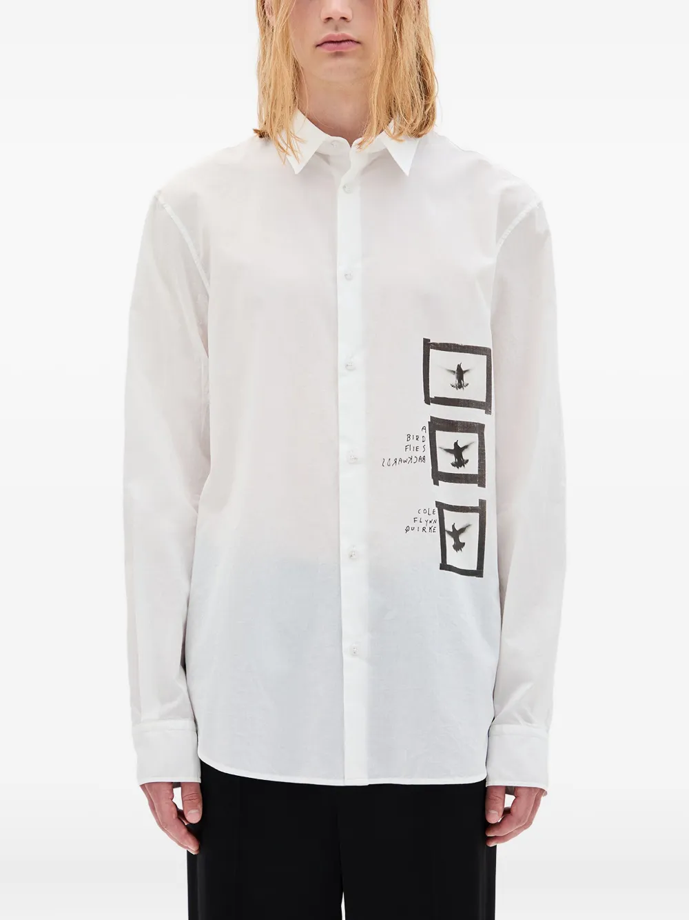 

Рубашка из хлопка с узором "голуби" Ann Demeulemeester, белый