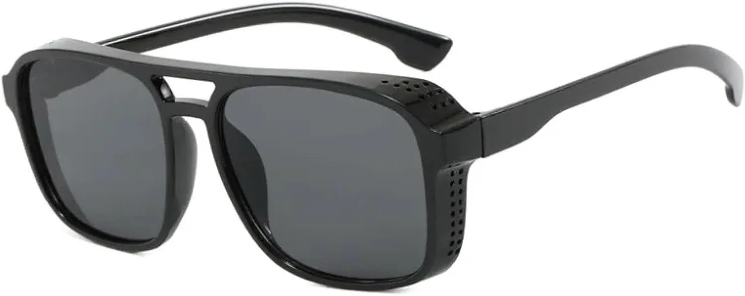 

Солнцезащитные очки с двойной перемычкой для женщин, ретро-очки, защита от УФ-излучения UV400, модные оранжево-желтые очки для мужчин VVTWSSW, Black-black