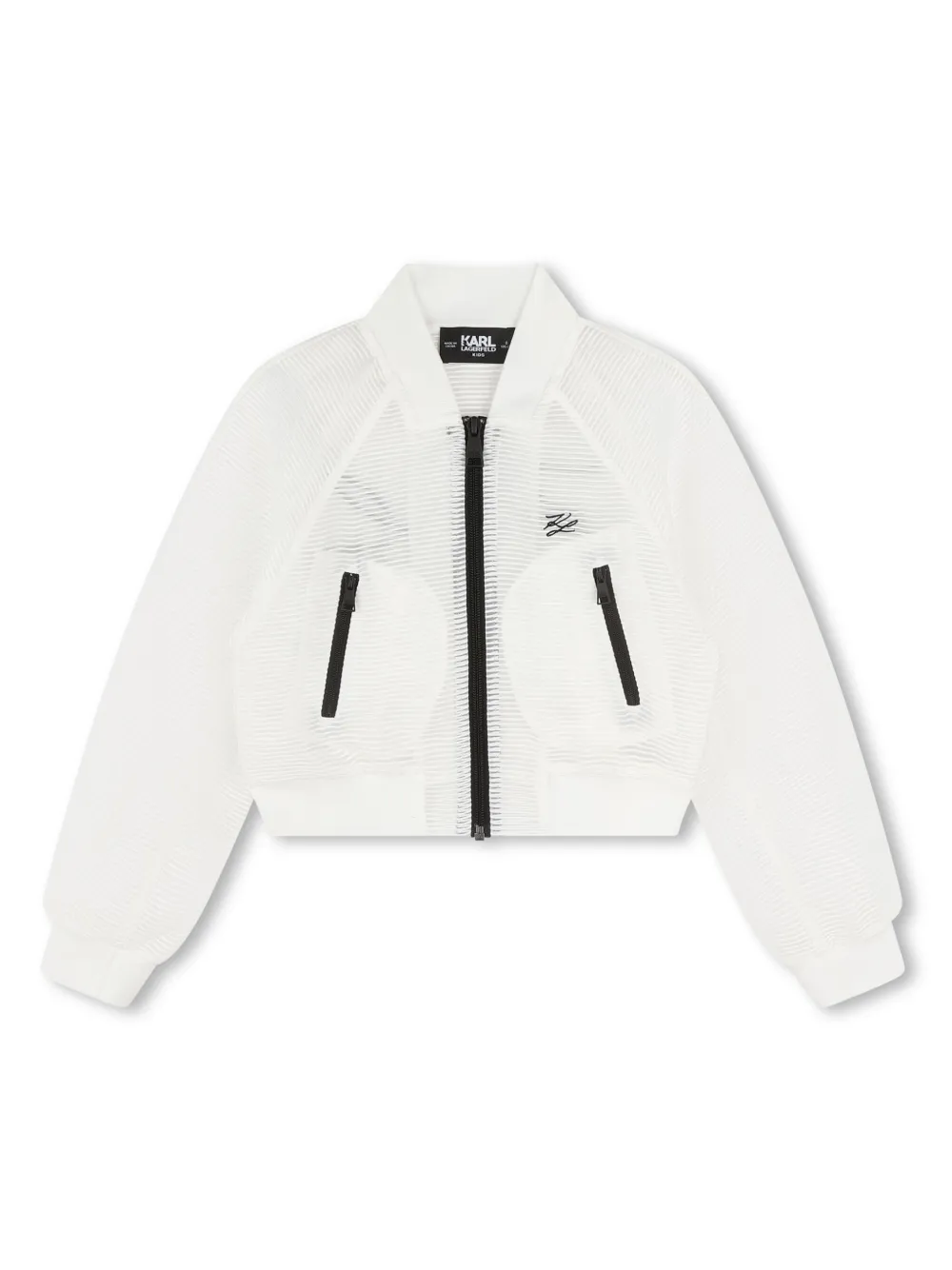 

Бомбер на молнии с вышитым логотипом KARL LAGERFELD KIDS, белый