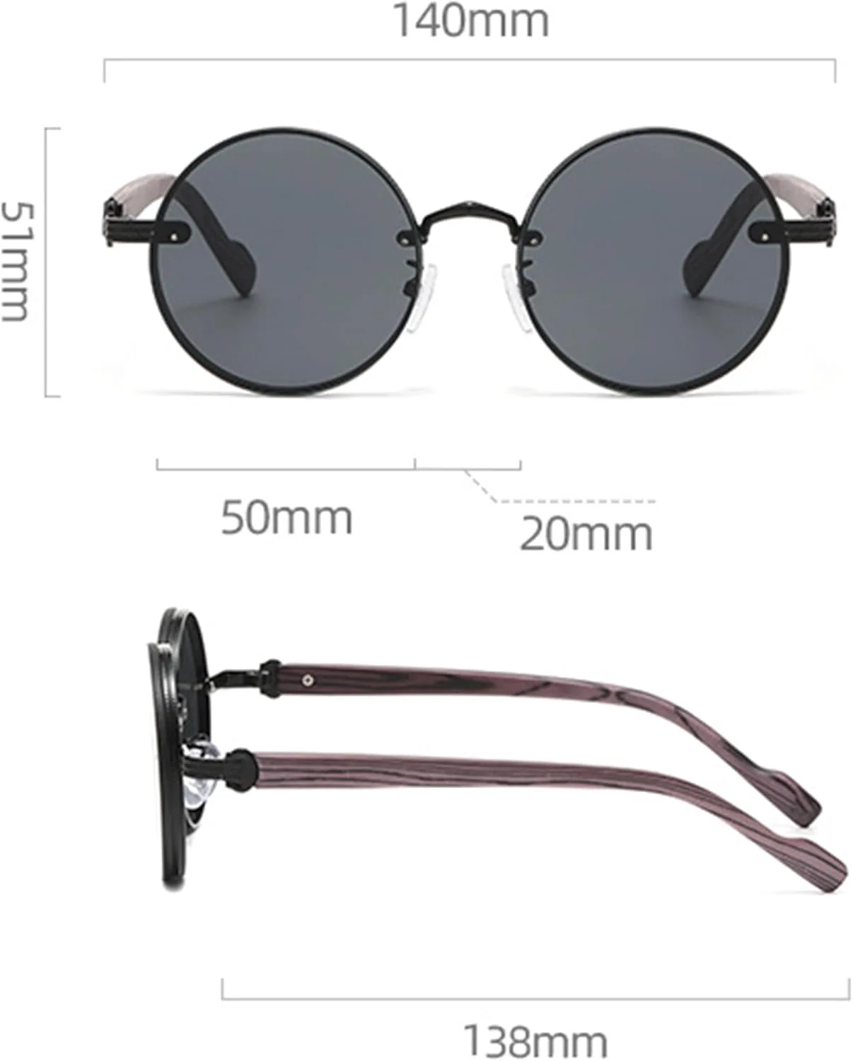 

bullabulling Винтажные круглые солнцезащитные очки в стиле стимпанк для женщин и мужчин, ретро-очки в готическом стиле с металлической оправой и линзами UV400, Gray