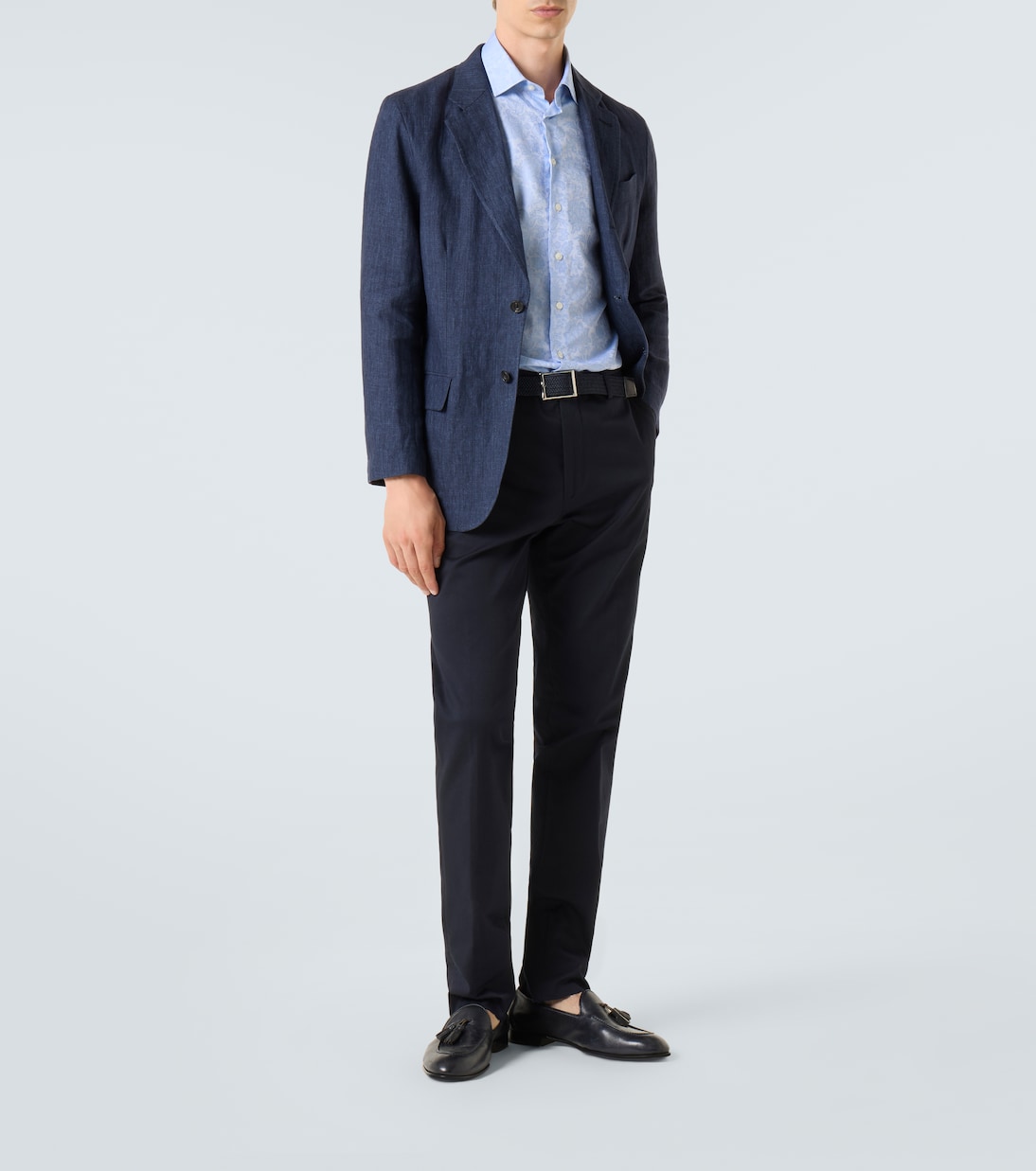Флоральная хлопковая рубашка жаккард Etro, Sky Blue — фото 2