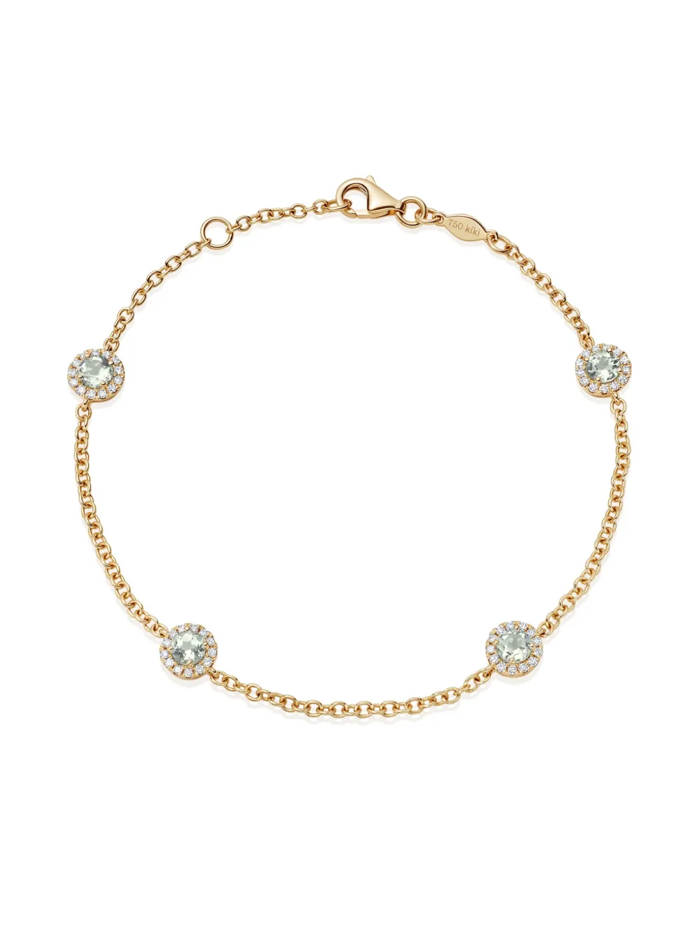 

Браслет из 18-каратного желтого золота с зелеными аметистами и бриллиантами Kiki McDonough, золотой